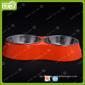 Red Melamine Double Bowl with Stainless Steel Bowl